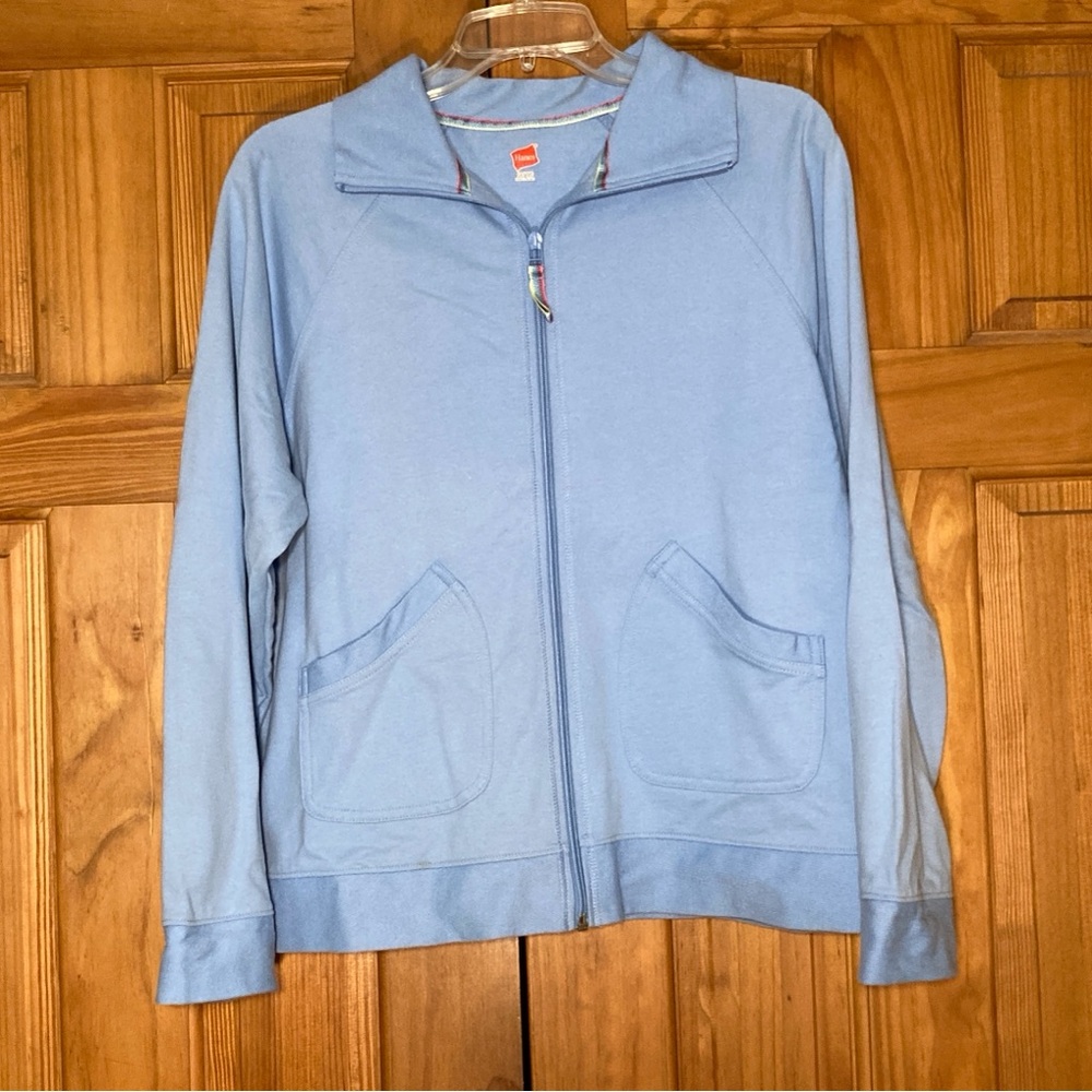 NWOT Hanes Her Way Vintage 80s 90s Jacket Lightweight Zipper Blue Size L Large